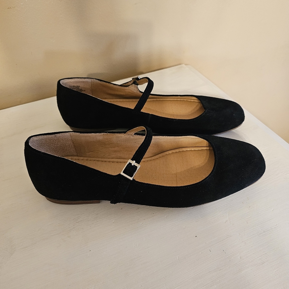 Crown Vintage Sillani Black Suede Mary Jane Ballet Flats 8.5 Balletcore Office - Picture 2 of 9